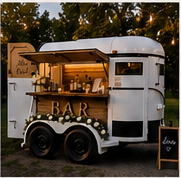 The White Pearl horse-trailer bar styled with florals and candlelight